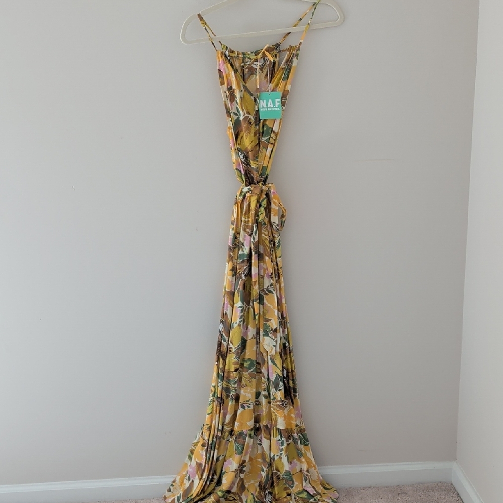 NAF NAF Paris NWT Yellow Floral Maxi Dress Size 34